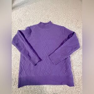 Chunk Knit Textured  Purple 100% Wool Warm Mock Neck Sweater – Purple (Size L)